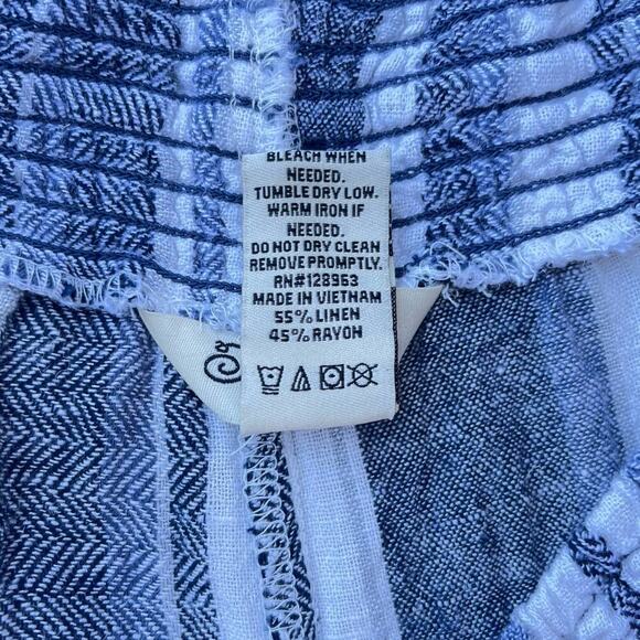 Indigo Rein Striped Wide Leg Linen Blend Pull On Pants with Tassel Tie - Small - Picture 5 of 11